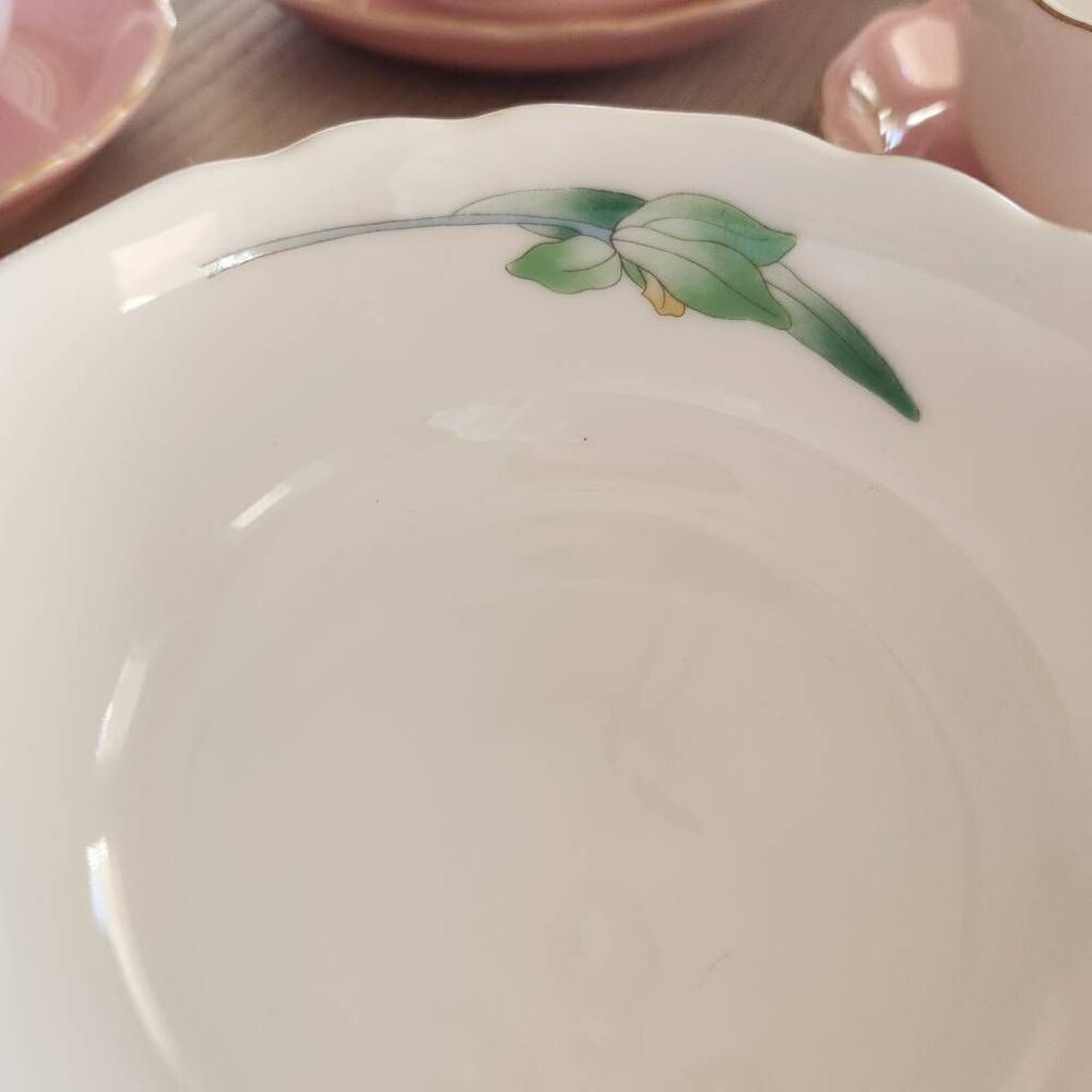 Vintage Japanese Arita ware dessert custard cups pastel cream pink floral set of - Picture 3 of 8
